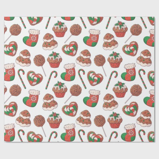 Kerstdesserts en kousenpakpapier cadeaupapier (Vlak)