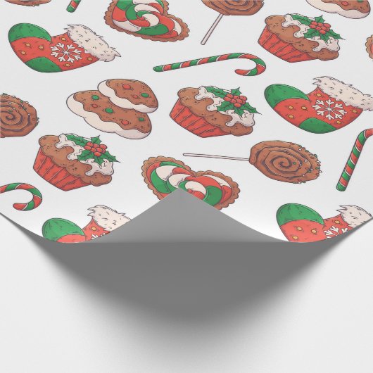 Kerstdesserts en kousenpakpapier cadeaupapier (Hoek)