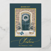 Kerstdeur Elegant Slate Grey Folie Feestdagenkaart (Voorkant)