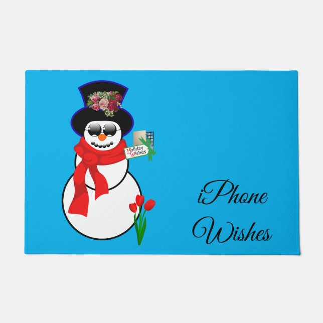 Kerstdeur Mat, Snowman Iphone wil graag Deurmat (Voorkant)