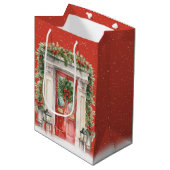 Kerstdeur met sneeuwvlokken medium cadeauzakje (Voorkant Gekanteld)