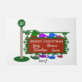 Kerstdeuromat met familienamen Elves Sign Deurmat