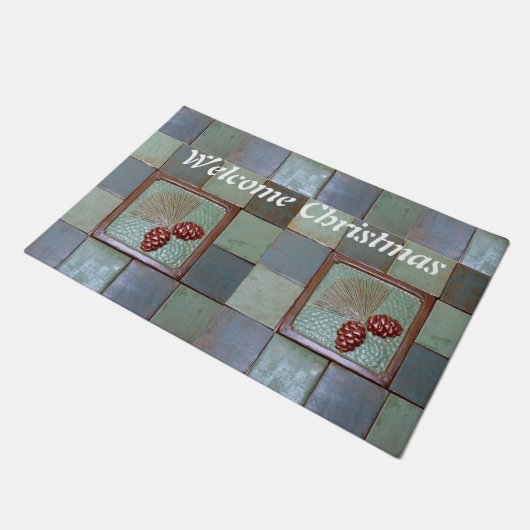 kerstdeuromat met Pinecones en Tiles Deurmat (Schuin)