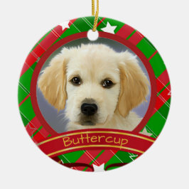 Kerstdichter Dog Foto Groen Rood, aangepast Keramisch Ornament
