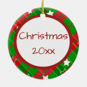 Kerstdichter Dog Foto Groen Rood, aangepast Keramisch Ornament (Achterkant)