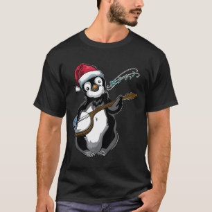 Kerstdier Muziek Guitar Banjo Penguin T-shirt