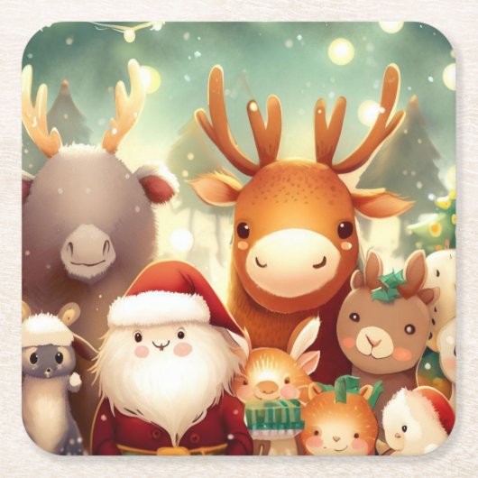 Kerstdieren 8 kartonnen onderzetters (Voorkant)