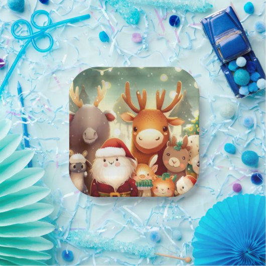 Kerstdieren 8 papieren bordje (Feest)