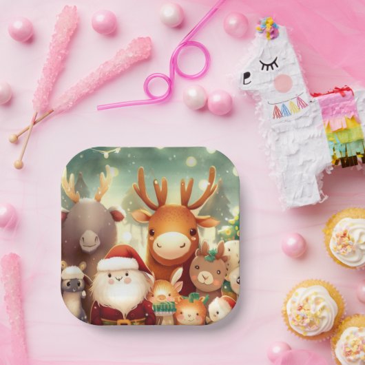 Kerstdieren 8 papieren bordje (Feest)