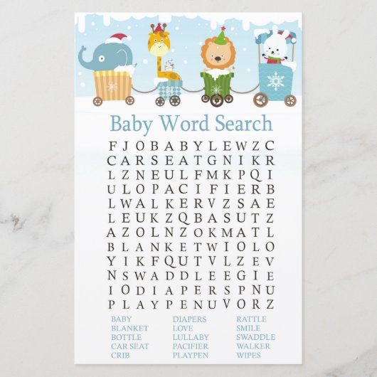 Kerstdieren Baby shower Word Search (Voorkant)