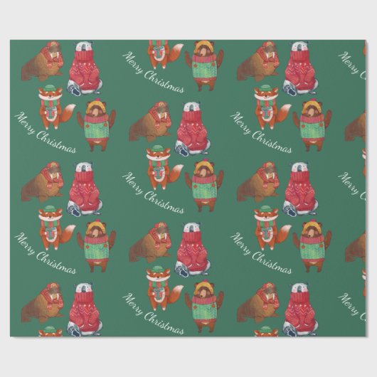 Kerstdieren Cadeaupapier (Vlak)