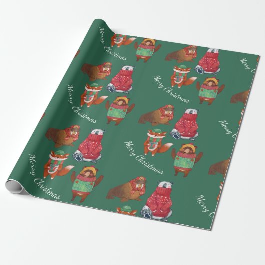 Kerstdieren Cadeaupapier (Uitgerold)