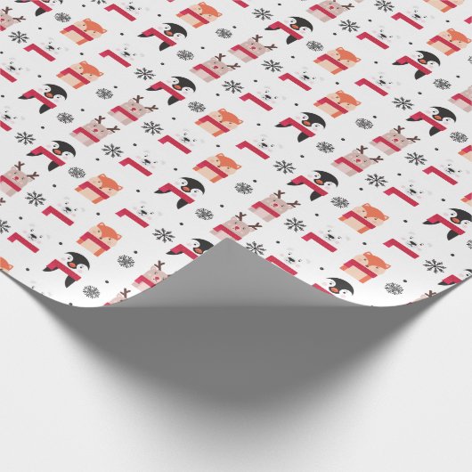 Kerstdieren, Deer, Polair Beer, pinguïn en vos Cadeaupapier (Hoek)