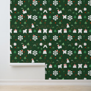 Kerstdieren en kousen patroon behang