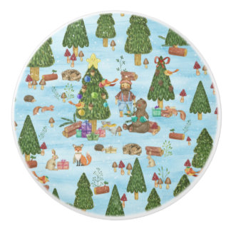 Kerstdieren en Lumberjack in het winterbos Keramische Knop