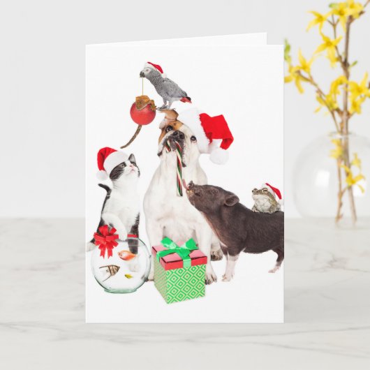 KERSTDIEREN GEVOUWEN KERST KAART (Gele Bloem)