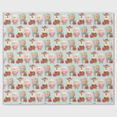 Kerstdieren in een feestpatroon cadeaupapier (Vlak)