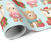 Kerstdieren in een feestpatroon cadeaupapier (Rol Hoek)