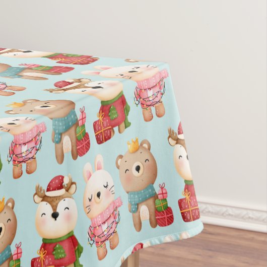 Kerstdieren in een feestpatroon tafelkleed (Voorbeeld)