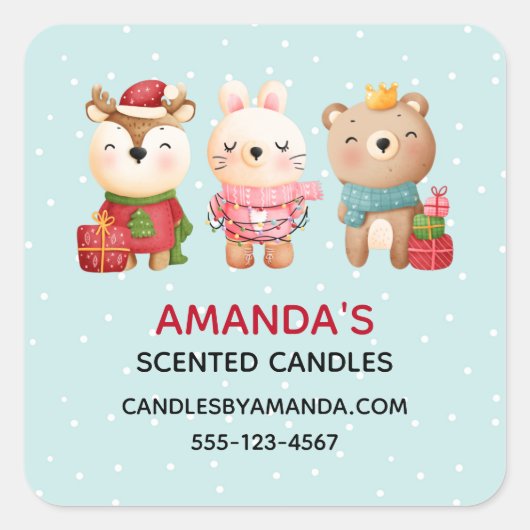 Kerstdieren in feestelijke kleding vierkante sticker (Voorkant)