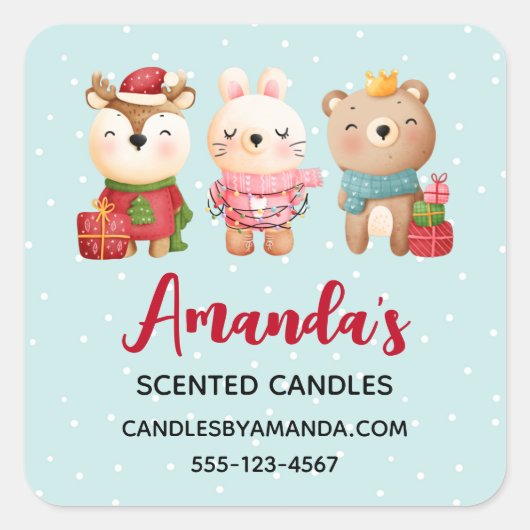 Kerstdieren in feestelijke kleding vierkante sticker (Voorkant)