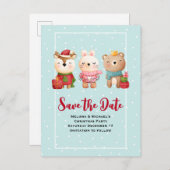 Kerstdieren in feestgestel sparen de datum uitnodiging briefkaart (Voorkant / Achterkant)