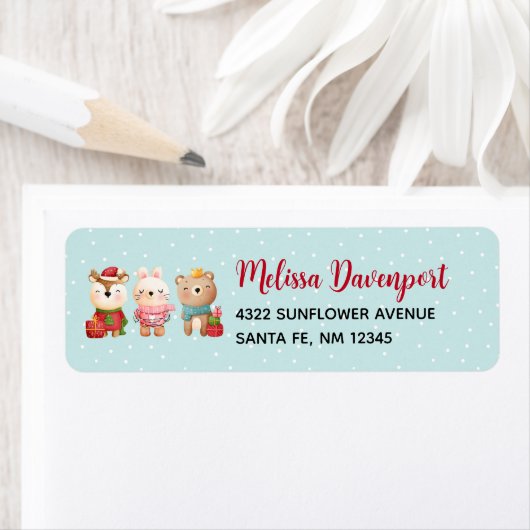 Kerstdieren in feestkleding etiket (Insitu)