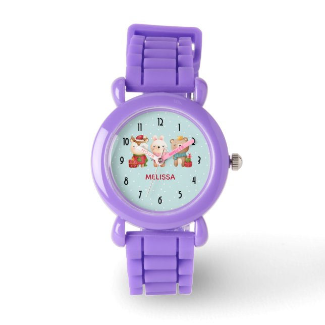 Kerstdieren in feestkleding horloge (Voorkant)