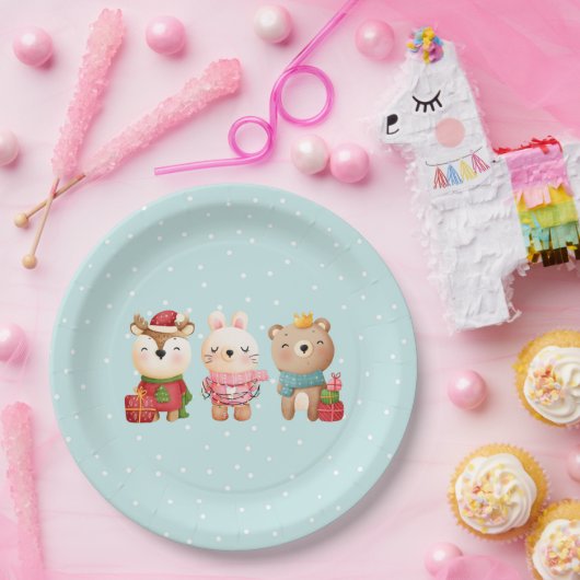 Kerstdieren in feestkleding papieren bordje (Feest)