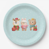 Kerstdieren in feestkleding papieren bordje (Voorkant)