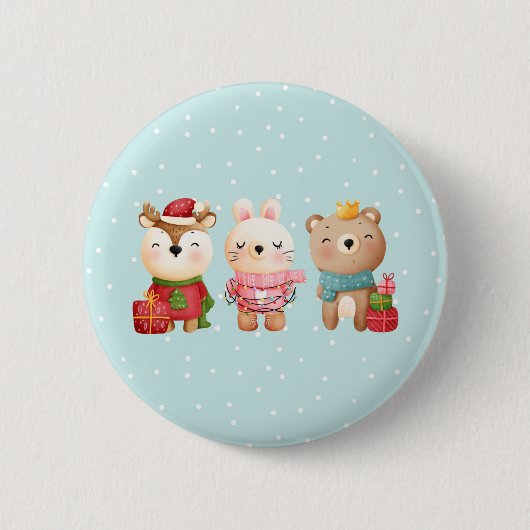 Kerstdieren in feestkleding ronde button 5,7 cm (Voorkant)