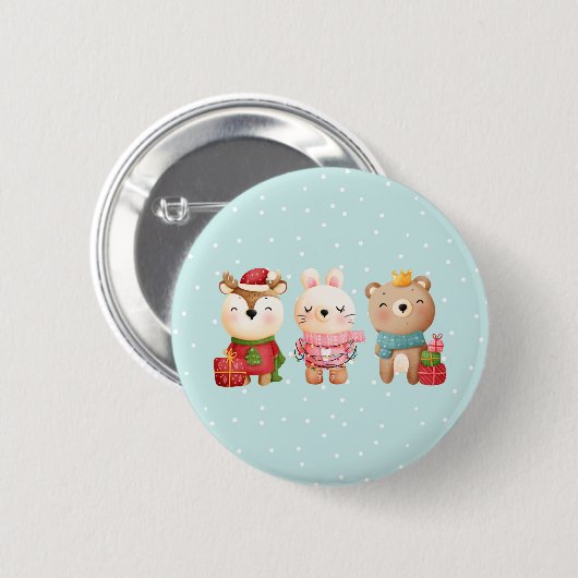 Kerstdieren in feestkleding ronde button 5,7 cm (Voorkant /achterkant)