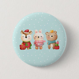 Kerstdieren in feestkleding ronde button 5,7 cm