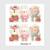 Kerstdieren in feestkleding sticker (Vel)