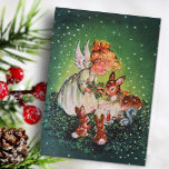 Kerstdieren:  kerstmeisjes feestdagenkaart<br><div class="desc">Kerstman  Angel Girl-Kaart om dieren te voeden.</div>