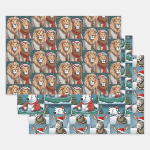 Kerstdieren, Leeuw, Polar Beer & Ezel Inpakpapier Vel