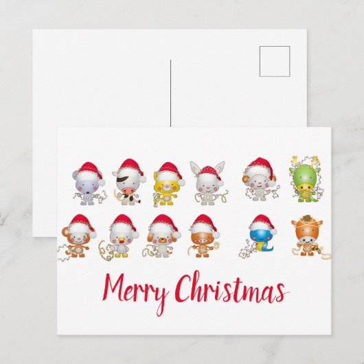 Kerstdieren — Santa Hat Feestdagenkaart (Voorkant / Achterkant)