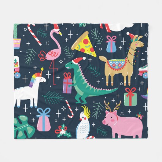 Kerstdieren, Schattige naadloos ontwerp. Fleece Deken (Voorkant (Horizontaal))