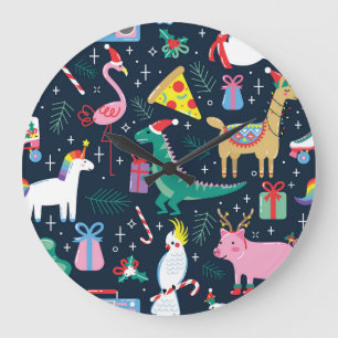 Kerstdieren, Schattige naadloos ontwerp. Grote Klok