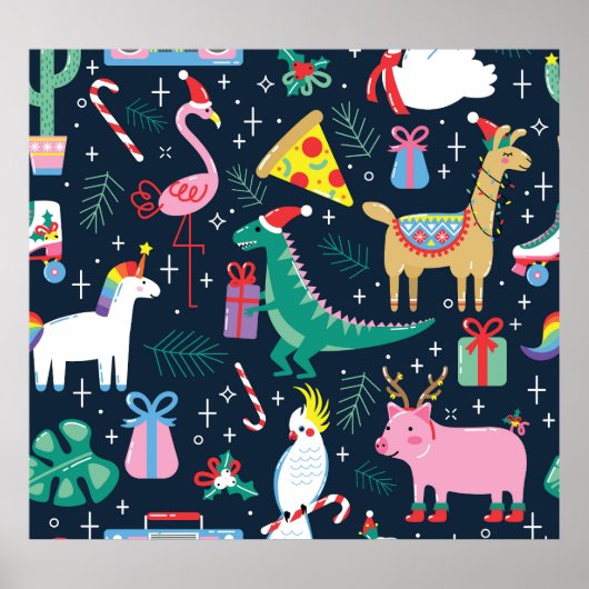 Kerstdieren, Schattige naadloos ontwerp. Poster (Voorkant)