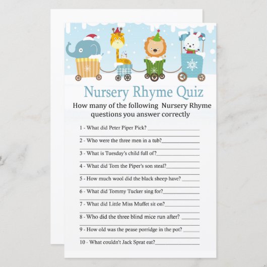 Kerstdieren trainen Nursery Rhyme Quiz (Voorkant / Achterkant)