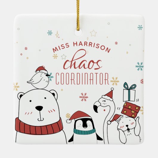 Kerstdierenkettingcoördinator op maat keramisch ornament (Achterkant)