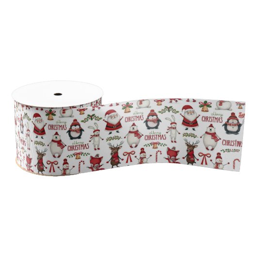 Kerstdierenpatroon Grosgrain Lint (Spoel)
