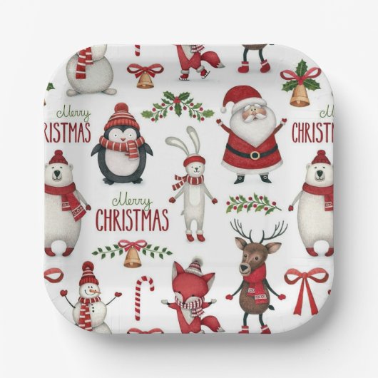 Kerstdierenpatroon Papieren Bordje (Voorkant)