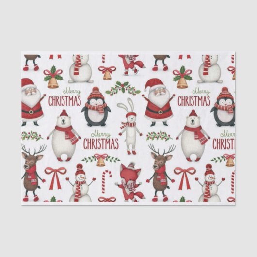 Kerstdierenpatroon Tissuepapier (Voorkant)
