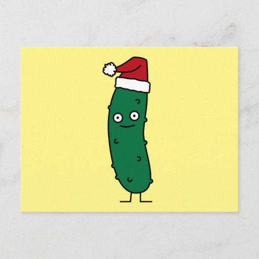 Kerstdille augurk met een kerstmuts feestdagenkaart (Voorkant)