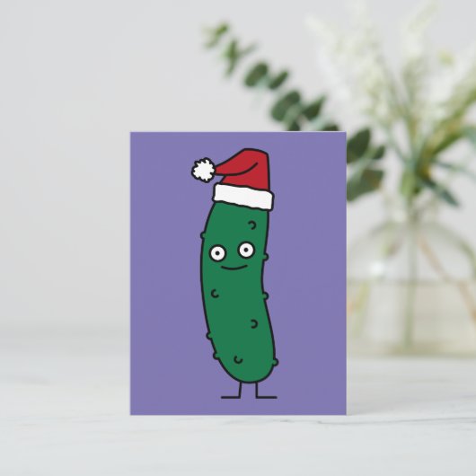 Kerstdille augurk met een kerstmuts feestdagenkaart (Staand voorkant)