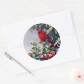 kerstdinaal vogel op Holly Berries Ronde Sticker (Envelop)