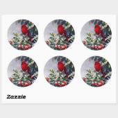 kerstdinaal vogel op Holly Berries Ronde Sticker (Vel)