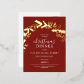 kerstdiner Berry Leaves Red Folie Uitnodiging Briefkaart (Voorkant / Achterkant)